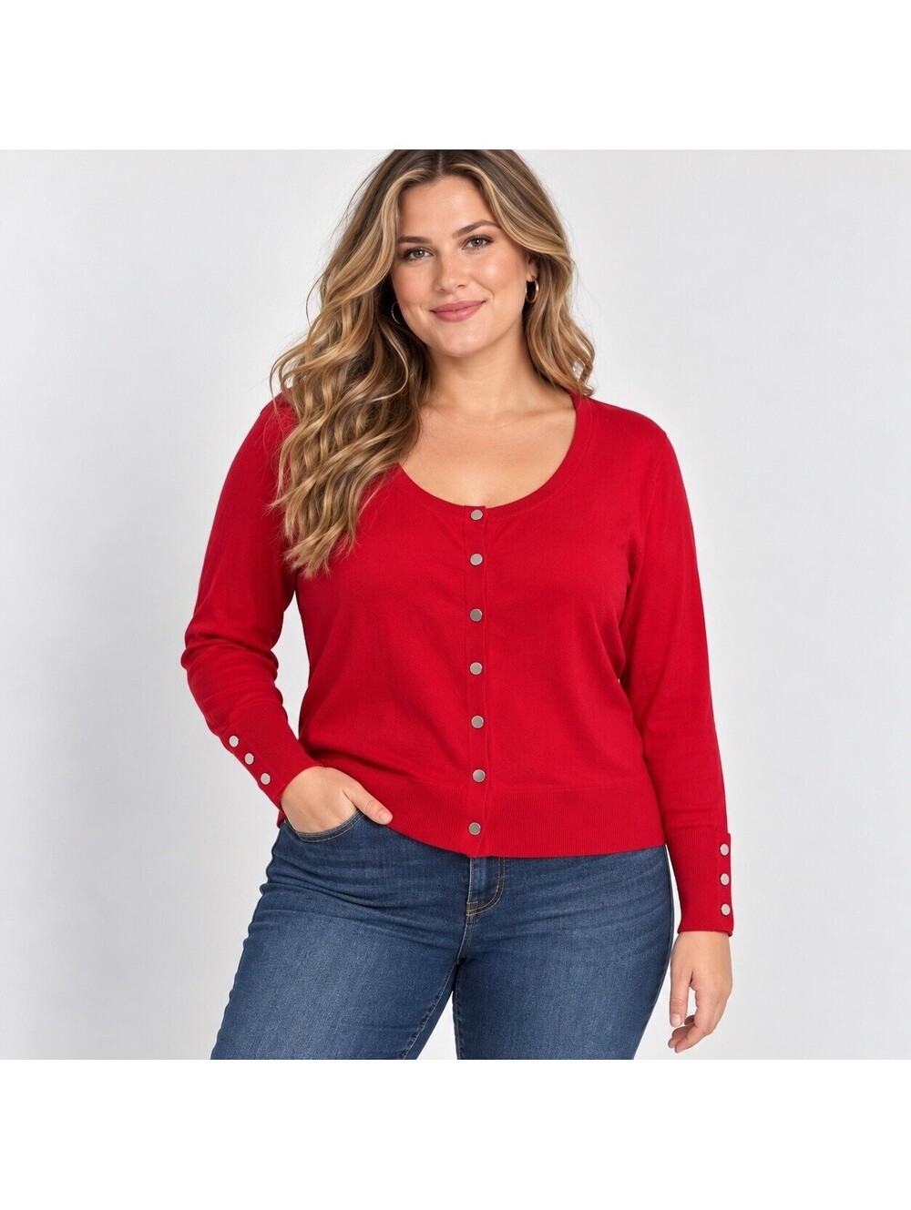 Premise Studio XL Red Cardigan Sweater Silver Snap Buttons Y2K Lightweight Prep